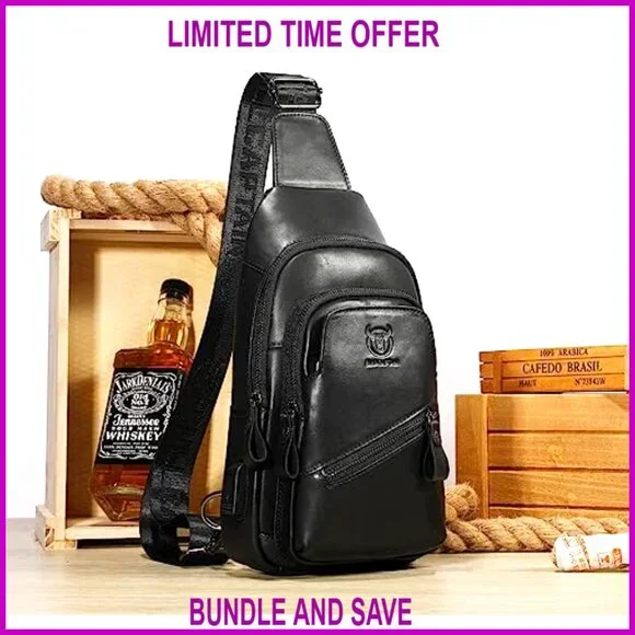 Genuine Leather Sling Backpack with USB Charging Port for Travel Hiking